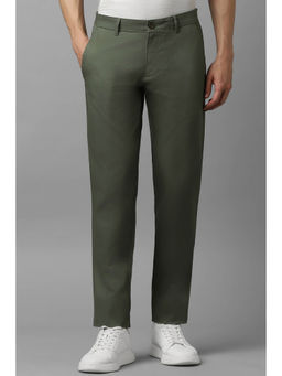 Louis Philippe - Men Green Slim Tapered Fit Textured Flat Front Casual Trousers