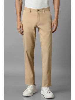 Louis Philippe - Men Khaki Slim Tapered Fit Solid Flat Front Casual Trousers