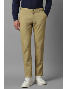 Louis Philippe - Men Khaki Slim Tapered Fit Textured Flat Front Casual Trousers