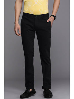 Louis Philippe - Men Black Super Slim Fit Solid Flat Front Casual Trousers