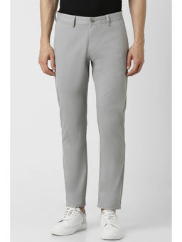 Peter England - Men Grey Solid Slim Fit Casual Trousers