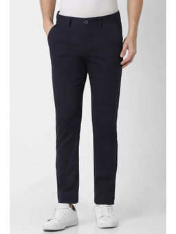 Peter England - Men Navy Solid Slim Fit Casual Trousers