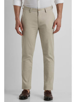 Peter England - Men Beige Solid Slim Fit Casual Trousers