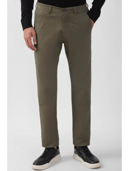 Peter England - Men Olive Solid Slim Fit Casual Trousers