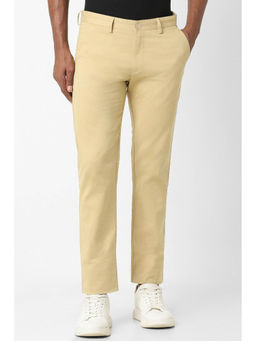 Peter England - Men Beige Solid Slim Fit Casual Trousers