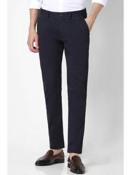 Peter England - Men Navy Solid Super Slim Fit Casual Trousers