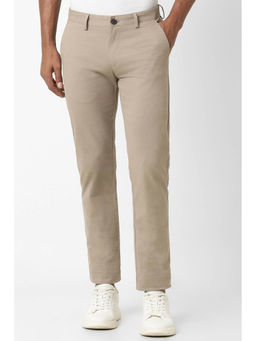 Peter England - Men Beige Solid Super Slim Fit Casual Trousers