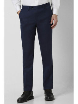 Peter England - Men Navy Solid Slim Fit Formal Trousers