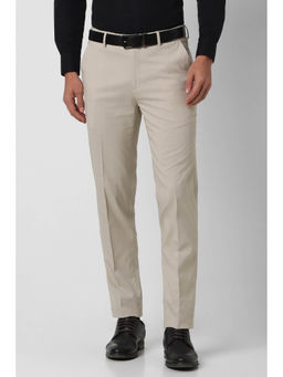 Peter England - Men Beige Check Slim Fit Formal Trousers