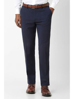 Peter England - Men Navy Solid Slim Fit Formal Trousers