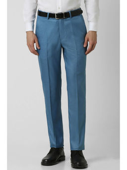 Peter England - Men Blue Textured Slim Fit Formal Trousers