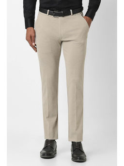 Peter England - Men Beige Solid Super Slim Fit Formal Trousers