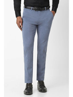 Peter England - Men Blue Textured Super Slim Fit Formal Trousers