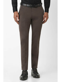 Peter England - Men Brown Textured Super Slim Fit Formal Trousers