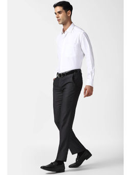Peter England - Men Black Textured Slim Fit Formal Trousers