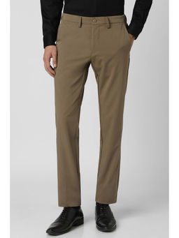 Van Heusen - Men Khaki Solid Slim Fit Trousers
