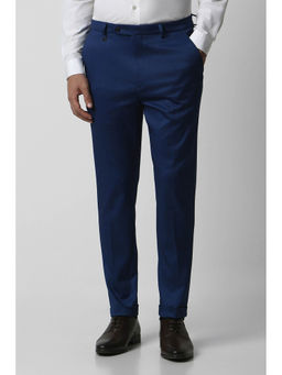 Van Heusen - Men Blue Textured Carrot Fit Trousers