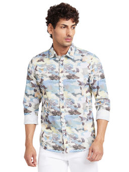 Being Human - Men Full Sleeves Grey Camouflage Casual Shirt