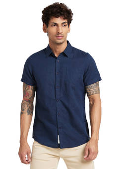 Being Human - Men Half Sleeves Navy Blue Solid Casual Shirt