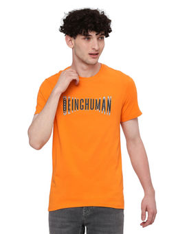 Being Human - Men Half Sleeves Orange Typography T-Shirt