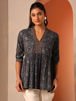 Libas - Women Blue Floral Kurti