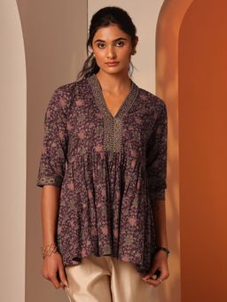 Libas - Women Burgundy Floral Kurti