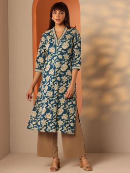 Libas - Women Teal Floral Kurta