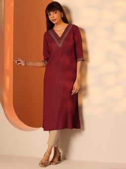 Libas - Women Maroon Stripes Kurta