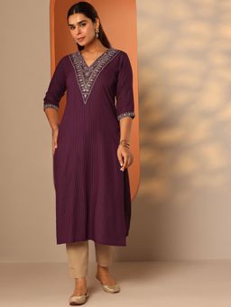 Libas - Women Wine Stripes Kurta