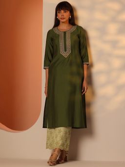 Libas - Women Green Embroidered Kurta