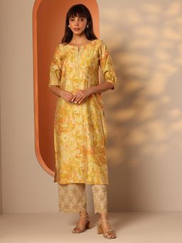 Libas - Women Mustard Floral Kurta