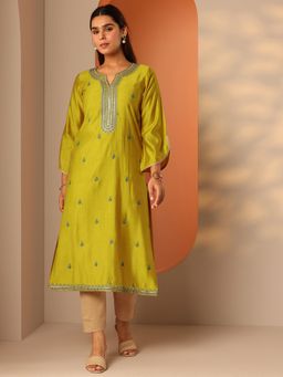 Libas - Women Green Embroidered Kurta