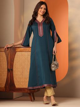 Libas - Women Teal Solid/Plain Kurta