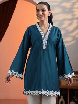 Libas - Women Teal Solid/Plain Kurti