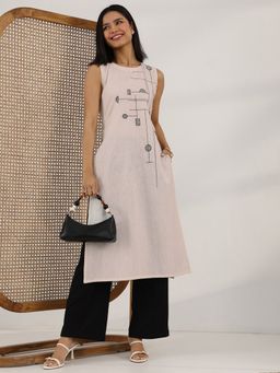 Libas - Women Beige Embroidered Kurta