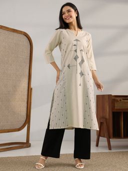 Libas - Women Off White Embroidered Kurta