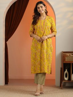 Libas - Women Mustard Floral Kurta