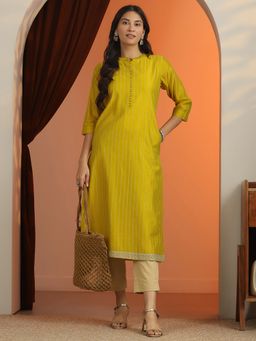 Libas - Women Green Stripes Lining Kurta