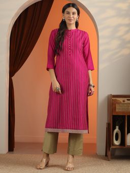 Libas - Women Pink Stripes Lining Kurta