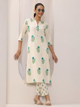 Libas - Women Off White Floral Kurta with Pant