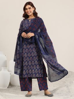 Libas - Women Blue Printed Kurta with Palazzo & Dupatta