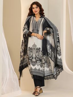 Libas - Women Black Floral Kurta with Pant & Dupatta