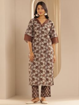 Libas - Women Brown Floral Kurta with Pant