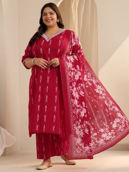 Extra love by Libas - Plus Size Women Red Printed Kurta with Pant & Dupatta