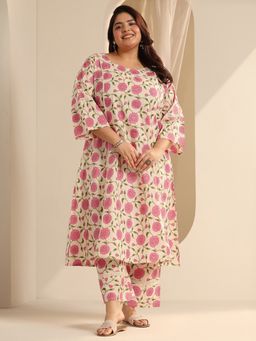 Extra love by Libas - Women Plus Size Off White Floral Co-ord Set