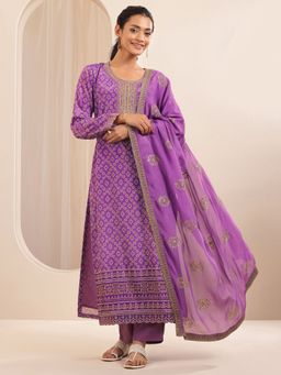 Libas - Women Lavender Printed Kurta with Pant & Dupatta