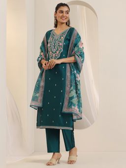 Libas - Women Teal Floral Kurta with Pant & Dupatta