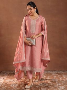 Libas - Women Peach Embroidered Kurta with Pant & Dupatta