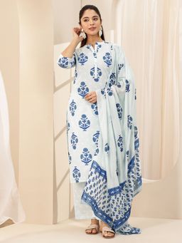 Libas - Women Blue Floral Kurta with Pant & Dupatta