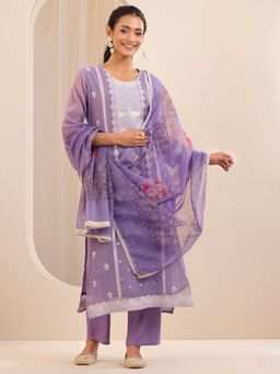 Libas - Women Lavender Woven Kurta with Pant & Dupatta